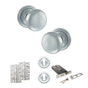 Atlantic Old English Harrogate Door Knob Pack (Lock Set - Horizontal Sashlock, 4" Slim Knuckle Hinges x2)