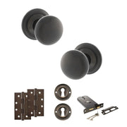 Atlantic Old English Harrogate Door Knob Pack (Lock Set - Horizontal Sashlock, 4" Slim Knuckle Hinges x2)