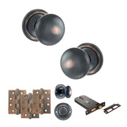 Atlantic Old English Harrogate Door Knob Pack (Lock Set - Horizontal Bathlock, 4" Fire Rated Hinges x3)
