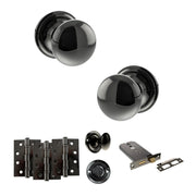Atlantic Old English Harrogate Door Knob Pack (Lock Set - Horizontal Bathlock, 4" Fire Rated Hinges x3)