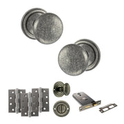 Atlantic Old English Harrogate Door Knob Pack (Lock Set - Horizontal Bathlock, 4" Fire Rated Hinges x3)