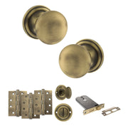 Atlantic Old English Harrogate Door Knob Pack (Lock Set - Horizontal Bathlock, 4" Fire Rated Hinges x3)