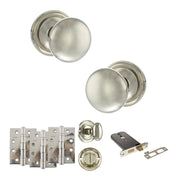 Atlantic Old English Harrogate Door Knob Pack (Lock Set - Horizontal Bathlock, 4" Fire Rated Hinges x3)