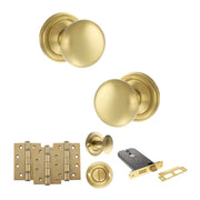 Atlantic Old English Harrogate Door Knob Pack (Lock Set - Horizontal Bathlock, 4" Fire Rated Hinges x3)