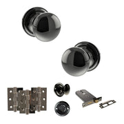 Atlantic Old English Harrogate Door Knob Pack (Lock Set - Horizontal Bathlock, 3" Fire Rated Hinges x3)