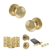 Atlantic Old English Harrogate Door Knob Pack (Lock Set - Horizontal Bathlock, 3" Fire Rated Hinges x3)