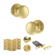 Atlantic Old English Harrogate Door Knob Pack (Lock Set - Horizontal Bathlock, 3" Fire Rated Hinges x3)