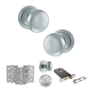 Atlantic Old English Harrogate Door Knob Pack (Lock Set - Horizontal Bathlock, 3" Fire Rated Hinges x3)