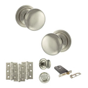 Atlantic Old English Harrogate Door Knob Pack (Lock Set - Horizontal Bathlock, 3" Fire Rated Hinges x3)