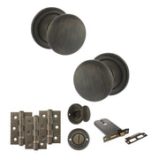 Atlantic Old English Harrogate Door Knob Pack (Lock Set - Horizontal Bathlock, 3" Fire Rated Hinges x3)