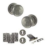 Atlantic Old English Harrogate Door Knob Pack (Lock Set - Horizontal Sashlock, 4" Fire Rated Hinges x3)
