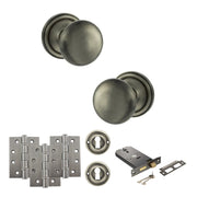 Atlantic Old English Harrogate Door Knob Pack (Lock Set - Horizontal Sashlock, 4" Fire Rated Hinges x3)