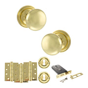 Atlantic Old English Harrogate Door Knob Pack (Lock Set - Horizontal Sashlock, 4" Fire Rated Hinges x3)