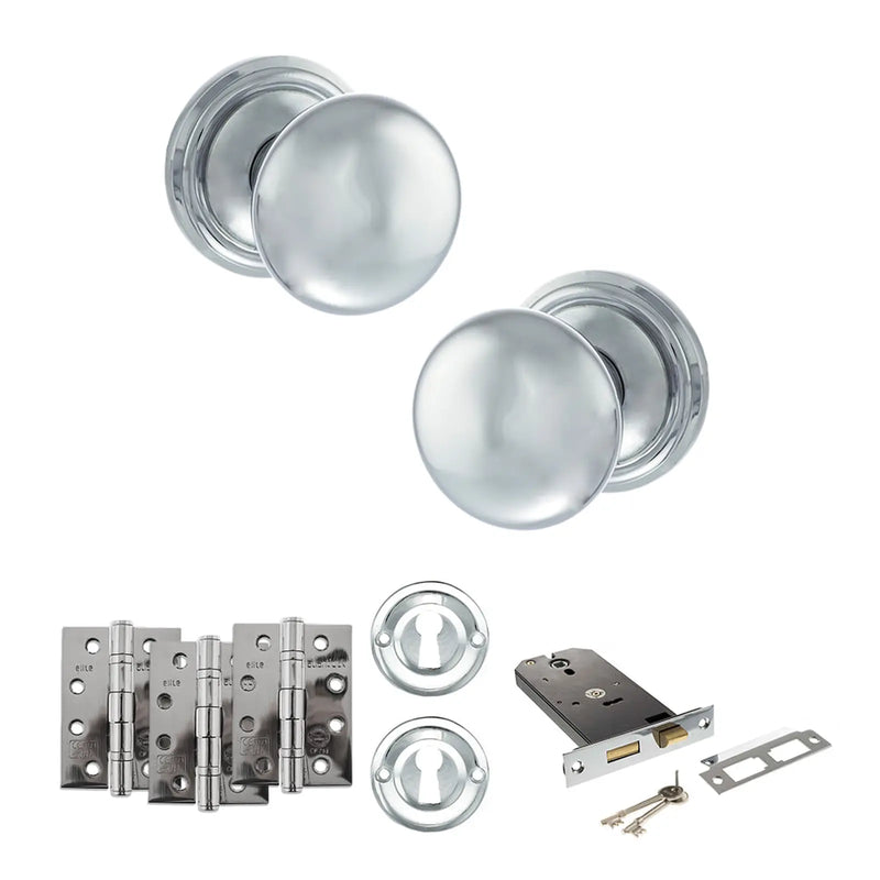 Atlantic Old English Harrogate Door Knob Pack (Lock Set - Horizontal Sashlock, 4" Fire Rated Hinges x3)