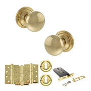 Atlantic Old English Harrogate Door Knob Pack (Lock Set - Horizontal Sashlock, 4" Fire Rated Hinges x3)