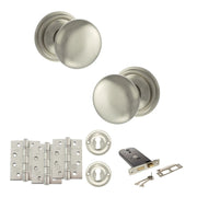Atlantic Old English Harrogate Door Knob Pack (Lock Set - Horizontal Sashlock, 4" Fire Rated Hinges x3)