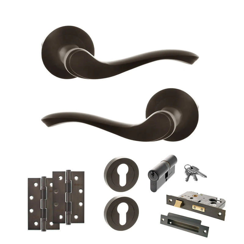 Atlantic Old English Warwick Door Handle Pack (Euro Lock Set - 3" CE Sashlock, 4" Slim Knuckle Hinges x2)