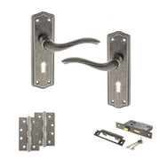 Atlantic Old English Warwick Door Handle Pack (3 Lever Lock Set - 3" CE Sashlock, 4" Slim Knuckle Hinges x2)