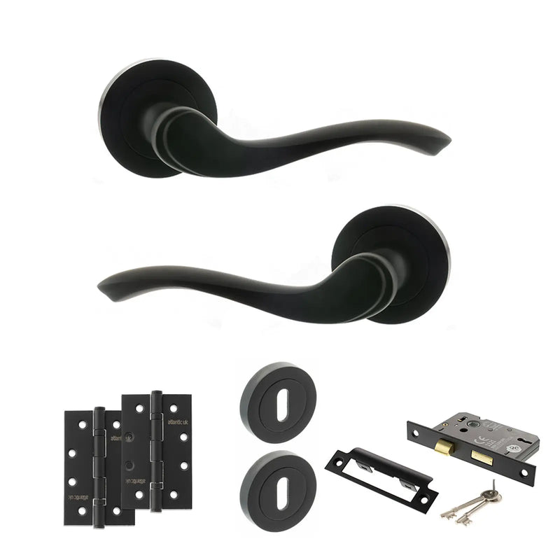 Atlantic Old English Warwick Door Handle Pack (3 Lever Lock Set - 3" CE Sashlock, 4" Slim Knuckle Hinges x2)