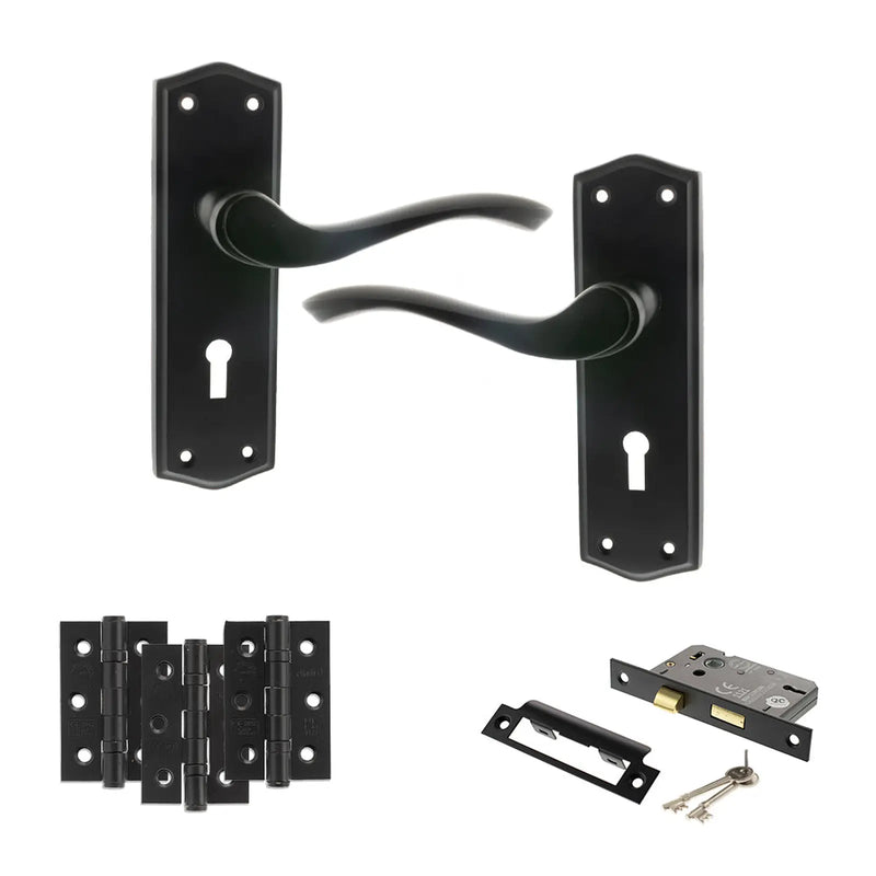 Atlantic Old English Warwick Door Handle Pack (3 Lever Lock Set - 2.5" CE Sashlock, 3" Fire Rated Hinges x3)
