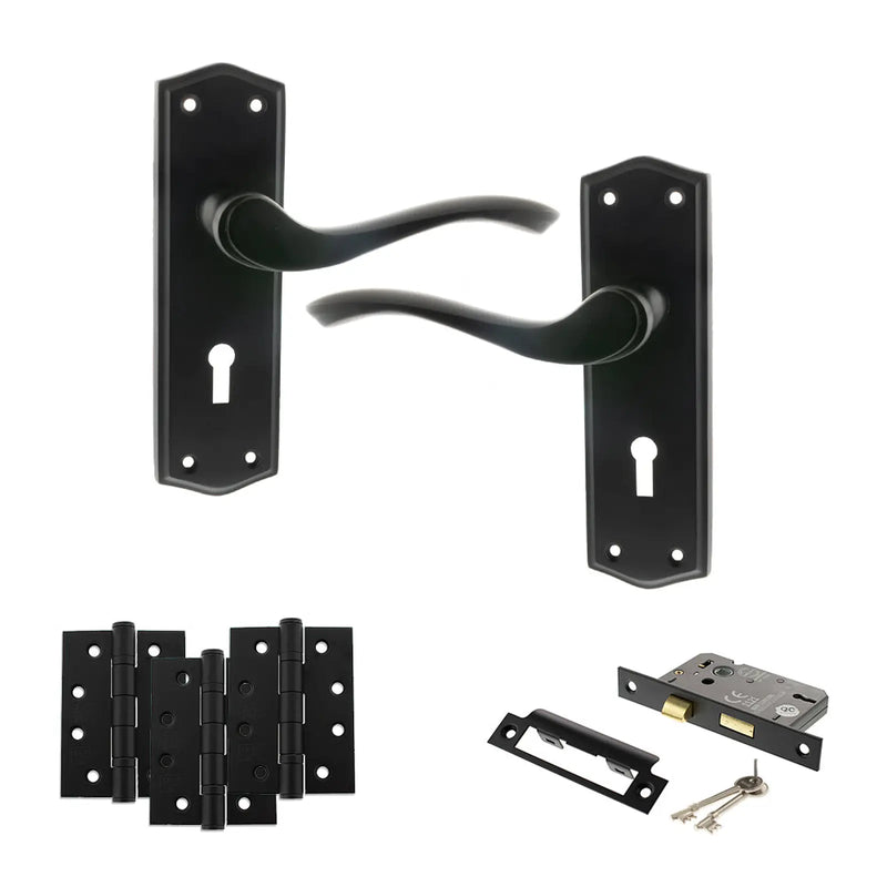 Atlantic Old English Warwick Door Handle Pack (3 Lever Lock Set - 3" CE Sashlock, 4" Fire Rated Hinges x3)
