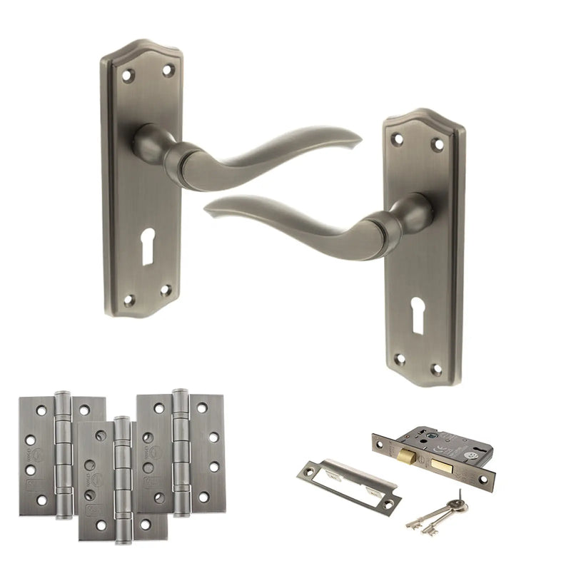 Atlantic Old English Warwick Door Handle Pack (3 Lever Lock Set - 3" CE Sashlock, 4" Fire Rated Hinges x3)