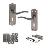 Atlantic Old English Warwick Door Handle Pack (3 Lever Lock Set - 2.5" CE Sashlock, 4" Fire Rated Hinges x3)