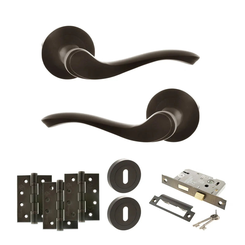 Atlantic Old English Warwick Door Handle Pack (3 Lever Lock Set - 2.5" CE Sashlock, 4" Fire Rated Hinges x3)