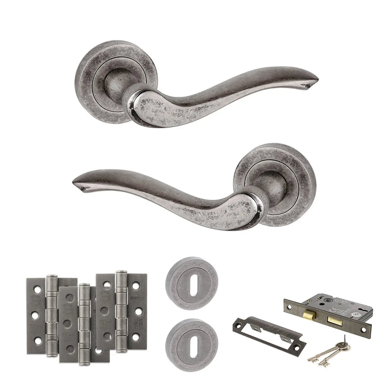 Atlantic Old English Warwick Door Handle Pack (3 Lever Lock Set - 3" CE Sashlock, 3" Fire Rated Hinges x3)