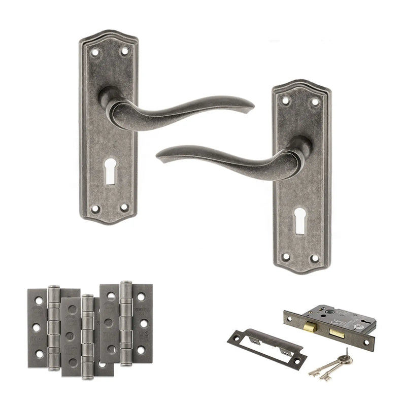 Atlantic Old English Warwick Door Handle Pack (3 Lever Lock Set - 3" CE Sashlock, 3" Fire Rated Hinges x3)