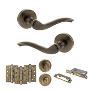 Atlantic Old English Warwick Door Handle Pack (Bathroom Set - 2.5" CE Bathroom Lock, 4" Fire Rated Hinges x3)