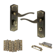 Atlantic Old English Warwick Door Handle Pack (Bathroom Set - 2.5" CE Bathroom Lock, 4" Fire Rated Hinges x3)