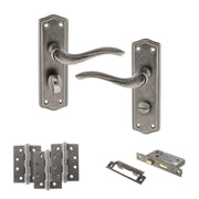 Atlantic Old English Warwick Door Handle Pack (Bathroom Set - 2.5" CE Bathroom Lock, 4" Fire Rated Hinges x3)