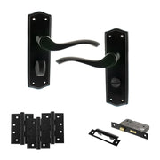 Atlantic Old English Warwick Door Handle Pack (Bathroom Set - 2.5" CE Bathroom Lock, 4" Fire Rated Hinges x3)