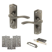 Atlantic Old English Warwick Door Handle Pack (Bathroom Set - 2.5" CE Bathroom Lock, 4" Fire Rated Hinges x3)