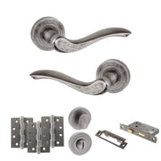 Atlantic Old English Warwick Door Handle Pack (Bathroom Set - 3" CE Bathroom Lock, 4" Fire Rated Hinges x3)