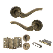 Atlantic Old English Warwick Door Handle Pack (Bathroom Set - 3" CE Bathroom Lock, 4" Fire Rated Hinges x3)