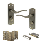Atlantic Old English Warwick Door Handle Pack (Bathroom Set - 3" CE Bathroom Lock, 4" Fire Rated Hinges x3)