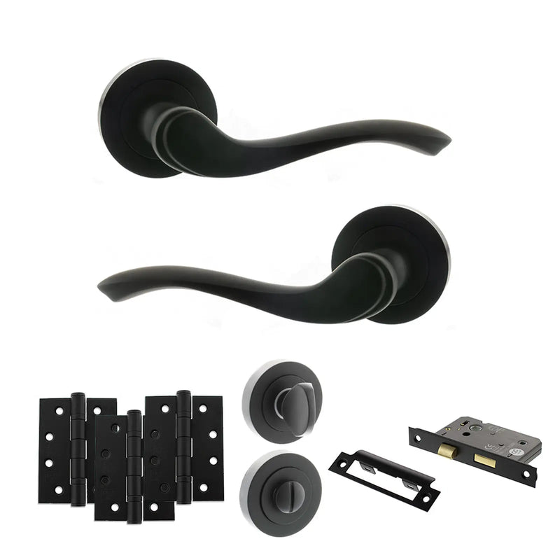 Atlantic Old English Warwick Door Handle Pack (Bathroom Set - 3" CE Bathroom Lock, 4" Fire Rated Hinges x3)