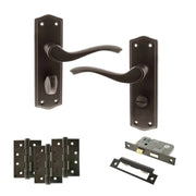 Atlantic Old English Warwick Door Handle Pack (Bathroom Set - 3" CE Bathroom Lock, 4" Fire Rated Hinges x3)