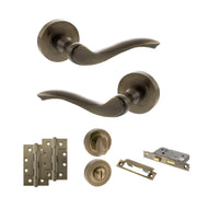 Atlantic Old English Warwick Door Handle Pack (Bathroom Set - 3" CE Bathroom Lock, 4" Slim Knuckle Hinges x2)