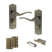 Atlantic Old English Warwick Door Handle Pack (Bathroom Set - 3" CE Bathroom Lock, 4" Slim Knuckle Hinges x2)
