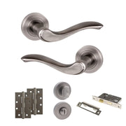 Atlantic Old English Warwick Door Handle Pack (Bathroom Set - 3" CE Bathroom Lock, 4" Slim Knuckle Hinges x2)