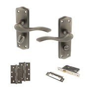 Atlantic Old English Warwick Door Handle Pack (Bathroom Set - 3" CE Bathroom Lock, 4" Slim Knuckle Hinges x2)