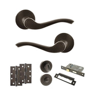 Atlantic Old English Warwick Door Handle Pack (Bathroom Set - 3" CE Bathroom Lock, 4" Slim Knuckle Hinges x2)