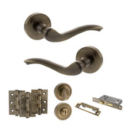 Atlantic Old English Warwick Door Handle Pack (Bathroom Set - 3" CE Bathroom Lock, 3" Fire Rated Hinges x3)