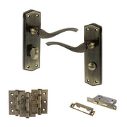 Atlantic Old English Warwick Door Handle Pack (Bathroom Set - 3" CE Bathroom Lock, 3" Fire Rated Hinges x3)