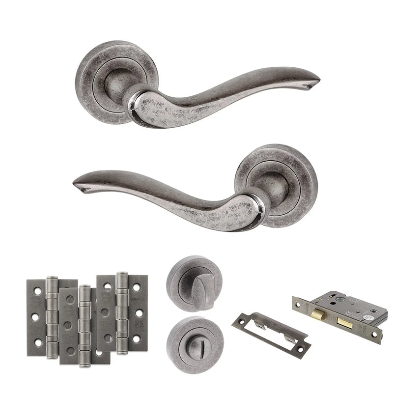 Atlantic Old English Warwick Door Handle Pack (Bathroom Set - 3" CE Bathroom Lock, 3" Fire Rated Hinges x3)