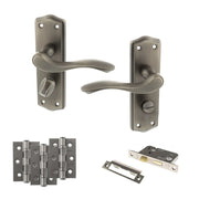 Atlantic Old English Warwick Door Handle Pack (Bathroom Set - 3" CE Bathroom Lock, 3" Fire Rated Hinges x3)