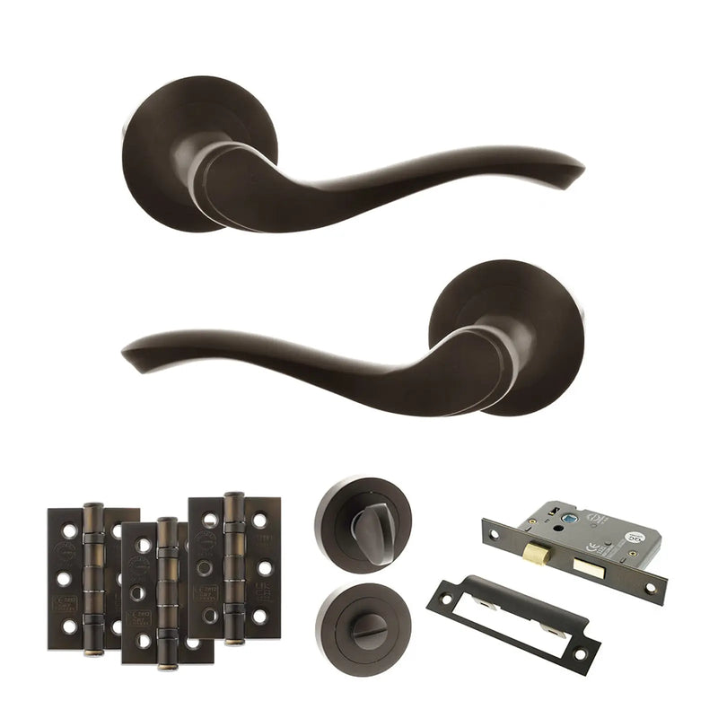 Atlantic Old English Warwick Door Handle Pack (Bathroom Set - 3" CE Bathroom Lock, 3" Fire Rated Hinges x3)